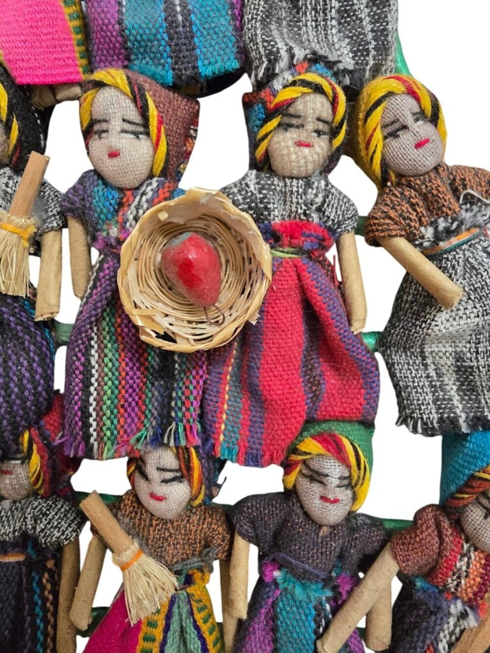 Vintage Guatemala Worry Dolls Tree Wreath Handmade Folk Art Colorful - Picture 6 of 7